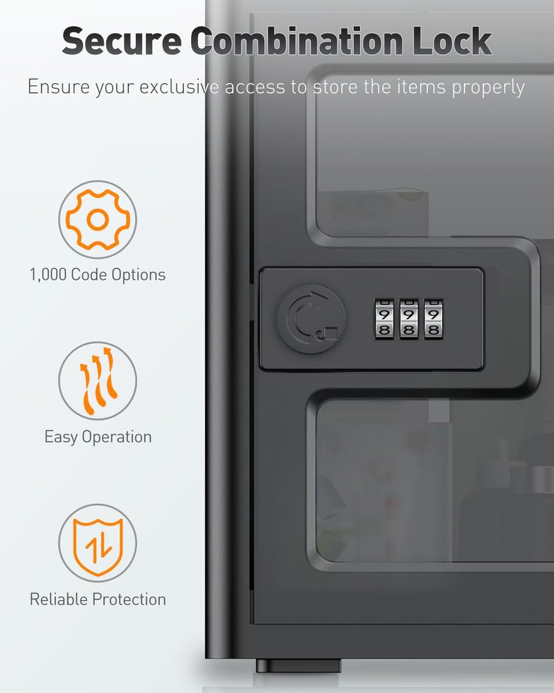 Uniclife Black Medicine Lock Box with Combination Lock 13 L Large Locking Medication Box Lockable Storage Box for Personal Items Phones Food & Snacks Stackable Fridge Lock Box for Home Office