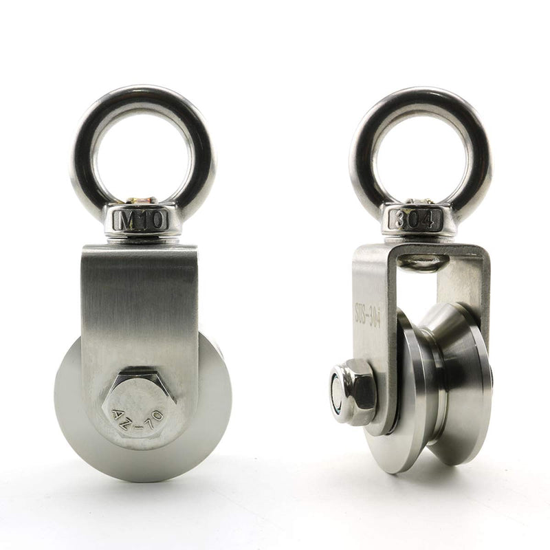 Heyous 1-Pack V Type Swivel Pulley 304 Stainless Steel Duplex Bearing Super-Silent Detachable 360 Degree Rotation Heavy Duty Traction Wheel V Type Slot