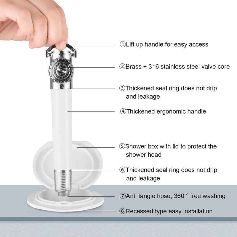 Srliya Recessed Shower Head Portable Mini Boat Shower Head Hand Pressed 316 Stainless Steel PVC Shower Head Sprayer for RV Yacht Motorhomes 4M/ 13.1ft Water Pipe