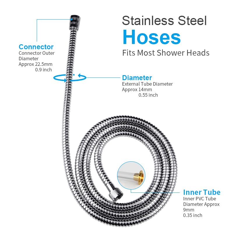 Shower Hose Extra Long 96 inches Shower Head Hose Replacement Stainless Steel Handheld Shower Hose Flexible and Durable with Brass Insert and Nut Chrome 96inches