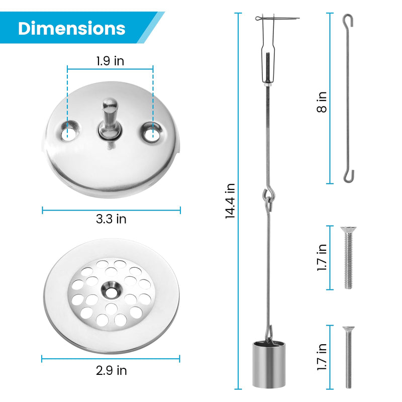 Tub Drain Kit, Bath Tub Drain Linkage Assembly with Trip Lever and Strainer Done Cove, All Components are Made of 304 Stainless Steel, Fit for Trip Lever Bath Tub Waste and Overflow Drain