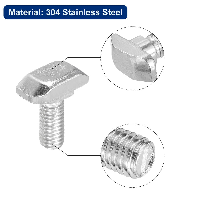 uxcell 10Pcs T-Slot Bolts, M6 x 16mm Hammer Head Bolt T Screw Drop-in Stud for 3030 Series T-Slot Aluminum Extrusion Profile, 304 Stainless Steel, Silver M6x16mm 10