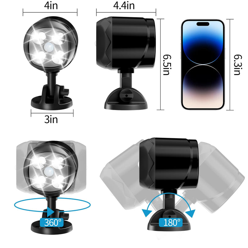 Battery Operated Motion Outdoor Waterproof Lights, 800 Lumen Ultra Bright Battery Powered Night Activation Security Spotlight for Porch, Trash Can, Stairs, Garage (2 Pack) 2 Packs