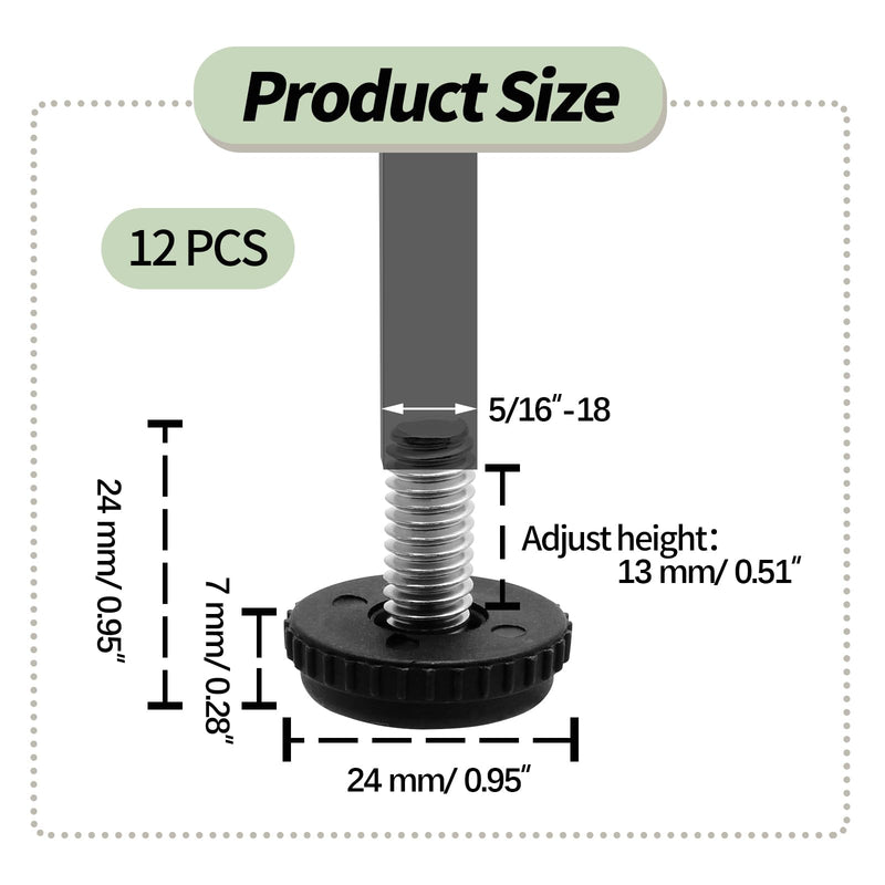 Litoexpe 5/16”-18 Stainless Steel Screw Furniture Leveling Feet, Adjustable Patio Furniture Levelers for Table and Chair Legs, 12-Pack