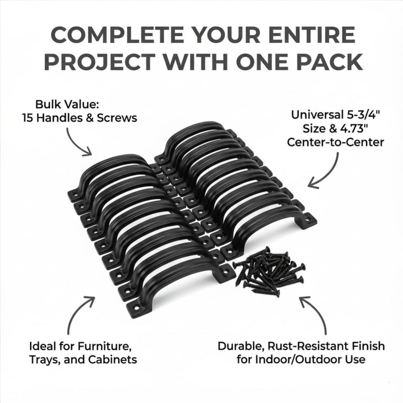 15 Pack, Premium Black Pull Handle 5-3/4" Utility Door Pulls, Black Handles for Home Improvement, Barn Door Hardware with Screws 15 Pack