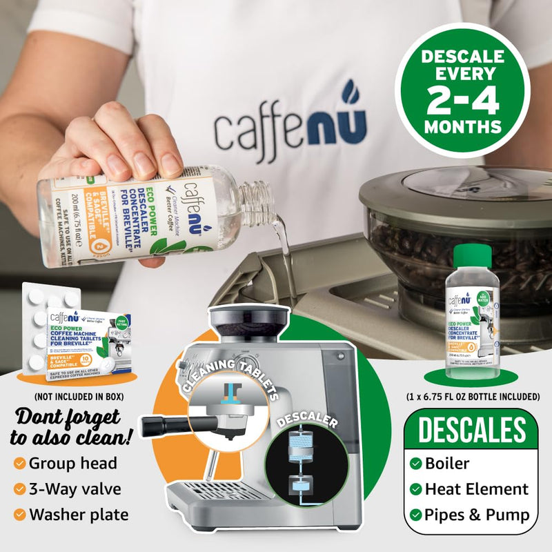 Breville Compatible Descaling Solution. Bottle of Descaler Solution. Descaling Kit Removes Limescale For Hotter Coffee. 2 Uses Descaler For Breville Coffee Machines. 6.7 Fl Oz (Pack of 1)