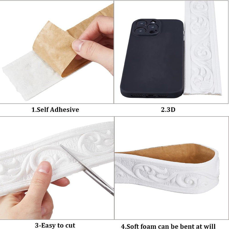 CRASPIRE 88 x 2 inch Crown Molding Peel and Stick 3D Flexible Foam Wall Trim White Self Adhesive Wallpaper Border Sticky Decorative Edging Baseboard Lines for Mirror Border Wall Hotel DIY Decor 3D Crown White 88"L x 2"W
