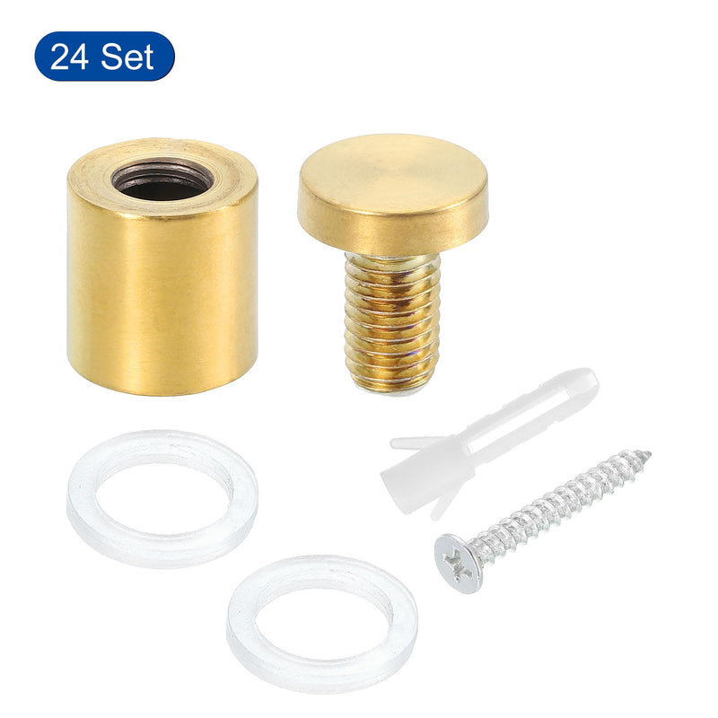 uxcell 24 Pcs Standoff Screws, 3/4" x 1" Stainless Steel Advertising Screws Wall Standoff Mounts Hardware for Acrylic Picture Frame Glass Signs Hanging, Gold