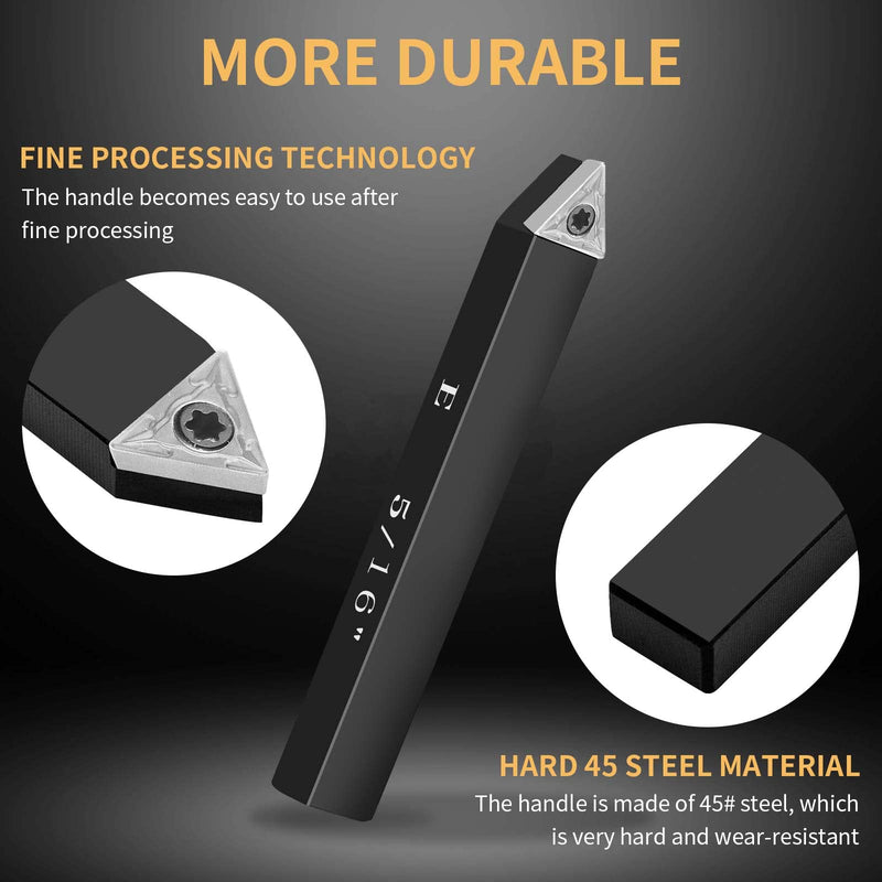 5/16" Indexable Carbide Turning Inserts Holder Set for Machining Lathes, 5 Pcs Set Metal Lathe Tools Inserts Bits with Carbide Inserts TCMT090204. 5/16"