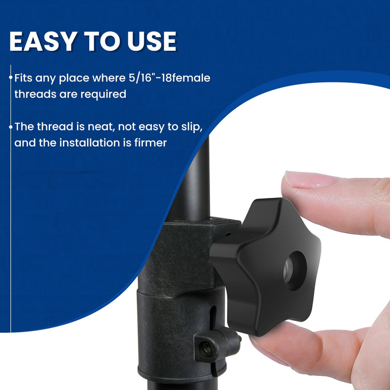 5/16-18 Thread Knob Nut, 6 Pack 5/16 Star Shape Hand Tighten Clamping Knobs Black Screw-On Nuts 5/16-18