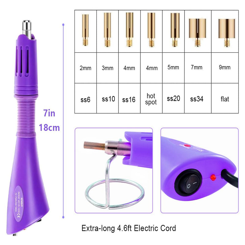 Blinginbox Hot Fix Applicator Tool, Hotfix Rhinestone Setter Bedazzler Kit with Rhinestones, Kit, Hot Fixed Wand for Clothes Clothing Fabric Crafts, 4000 Pcs, AB Crystal, Clear,7 Gems Sizes Purple-4000