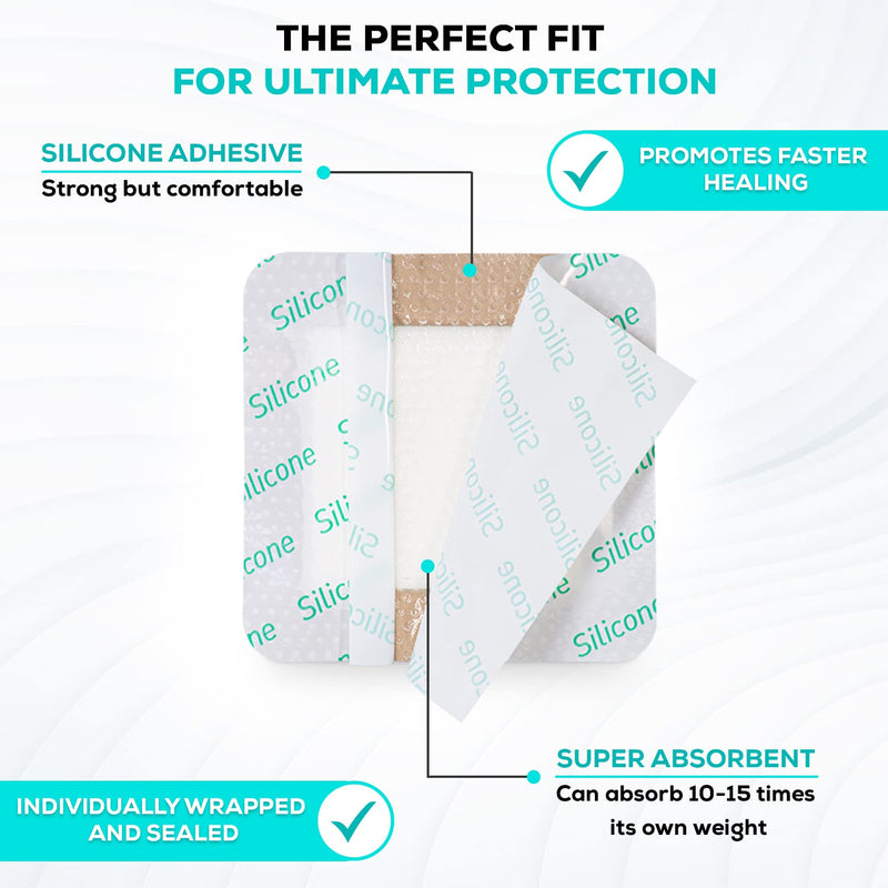 MedVanceTM Silicone - Bordered Silicone Adhesive Foam Dressing, Size 3"x3", (1.8"x1.8" pad), Box of 10 dressings 10 Count