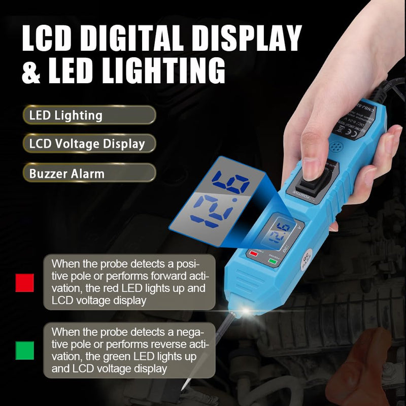 Power Circuit Probe Tester 3.5-36V AC/DC Power Tester Digital Display Short Circuit Finder with 14.76ft Long Leads