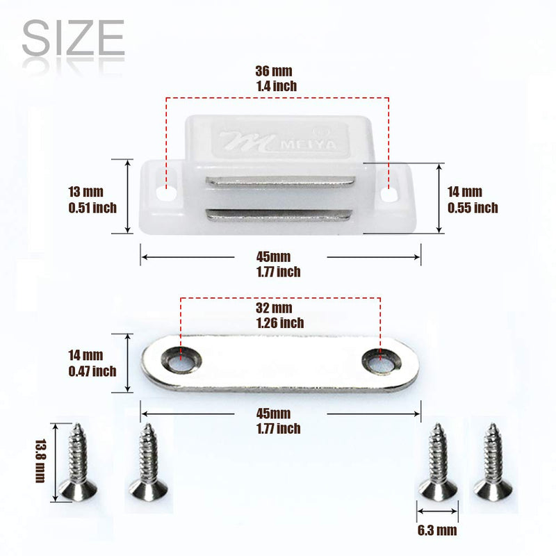 12Pack Magnetic Door Catch - 15lb High Magnetic Plastic Heavy Duty Latch for Kitchen Bathroom Cupboard Wardrobe Closet Closures Cabinet Door Drawer Magnets Screws Included White