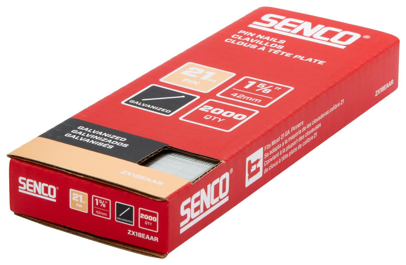 SENCO ZX18EAAR 1-5/8" 21 Gauge Pin Nails, Galvanized Finish 2,000 Count Pack