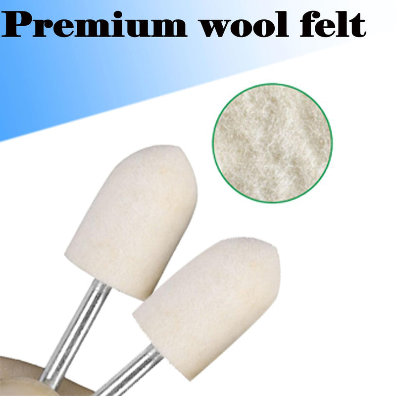 30 Pcs Wool Felt Polishing Bits, 3/32 Inch Shank Cone Shape Wool Polishing Points for Rotary Tool (8mm,10mm,12mm)