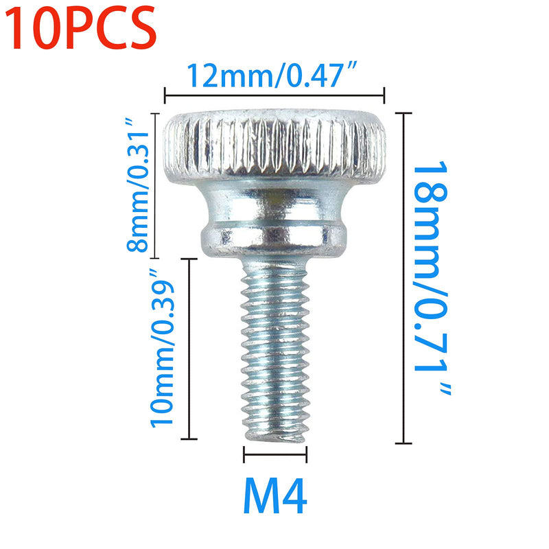 10 Pcs Galvanized Flat Knurled Head Fully Threaded Thumb Screws Bolts Fastener,Thumbscrew Threaded Knurled Grip Knobs Thumb Screw,Vesa Screws, Monitor Mount Screws for TV and Monitor Mount(M4x10mm) M4x10mm（10 Pcs）