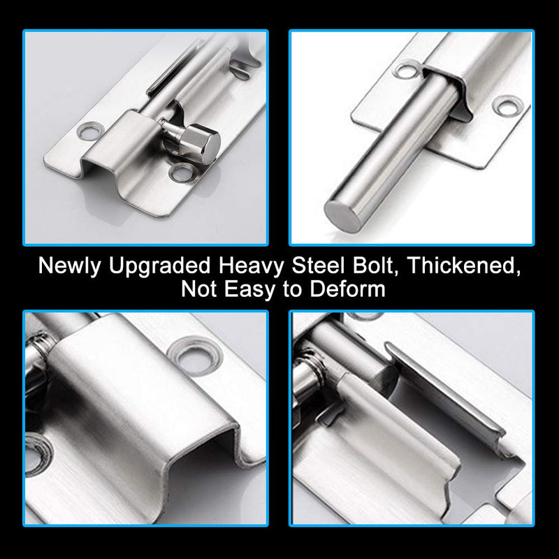 2 Pack Barrel Bolt Latch, Slide Bolt Latch 3 Inches Slide Latch Lock, Thickened Stainless Steel Sliding Lock for Door, Brushed Finish Sliding Bolt Lock, Sliding Bolt Latch with 12PCS Screws 2