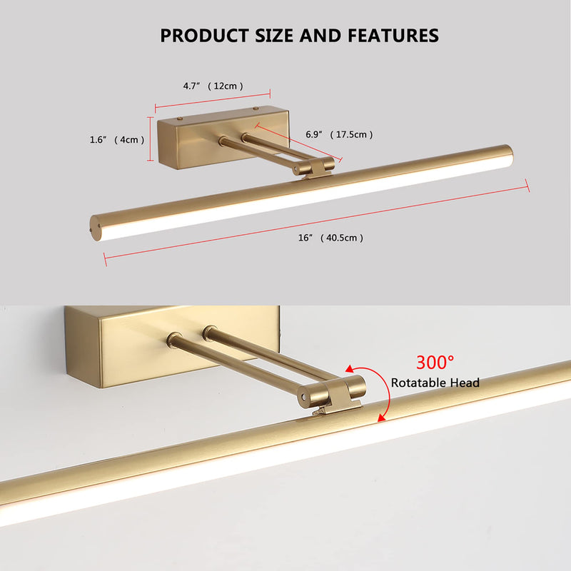 Picture Light,16inches Rechargeable Wireless Picture Light,Dimmable Led Artwork Lighting,Wall Lights for Paintings,Canvas,Gallery, Portrait (Brass) Copper-Plated