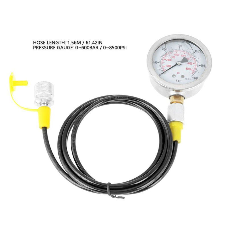 Hydraulic Hose with Gauge 0~600 BAR / 0~8500 PSI Dial Pressure Gauge with Pressure Test Hose M16*2-BSP 1/4 Thread Connector Pressure Test Kit