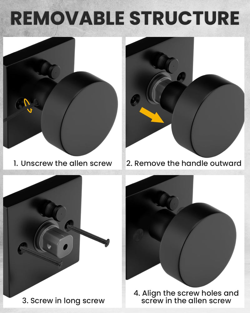 Goldenwarm Matte Black Privacy Door Knob for Interior Doors, Zinc Alloy Black Door Knob Interior for Bedroom & Bathroom, Keyless Lock with Emergency Release, Adjustable & Reversible - 1 Pack
