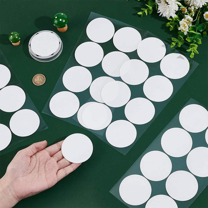 OLYCRAFT 24pcs/3 Sheets White Filter Paper Stickers 2.3 inch Dia Adhesive Filter Disks 0.5mm Thick Round Filter Patch Sticker Wide Mouth Mason Jar Filter for Mushroom Cultivation 59x0.5mm