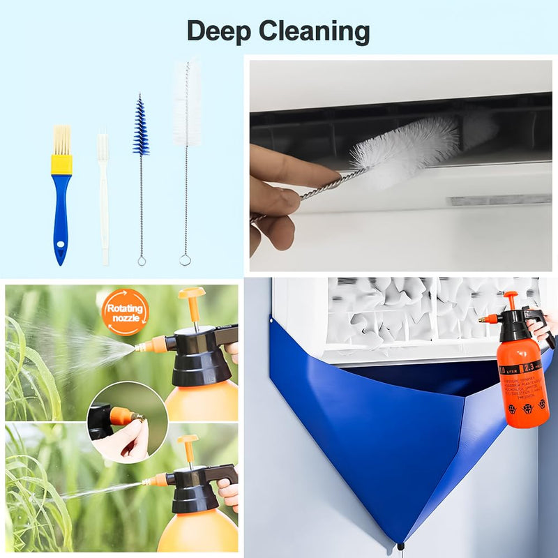 Split AC Cleaning Kit Includes Water Catch Bag, 1L Sprayer & Special Brushes 7 Piece