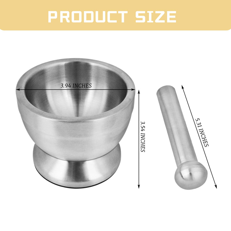 ZUFECY Stainless Steel Mortar and Pestle Set, Herb Grinder Pill Crusher with Non-Slip Base, Kitchen & Pharmacy Grinder for Spices and Herbs