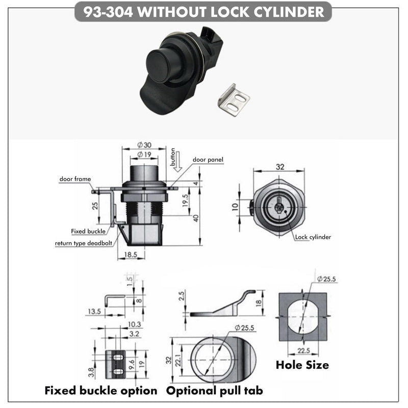 Jadeshay Push Button Latch Replacement for Boat Door, Glove Box & RV Cabinet, Left/Right Hand Compatible, ABS Lock with Stainless Steel Bracket (Replaces 93-304, Black)