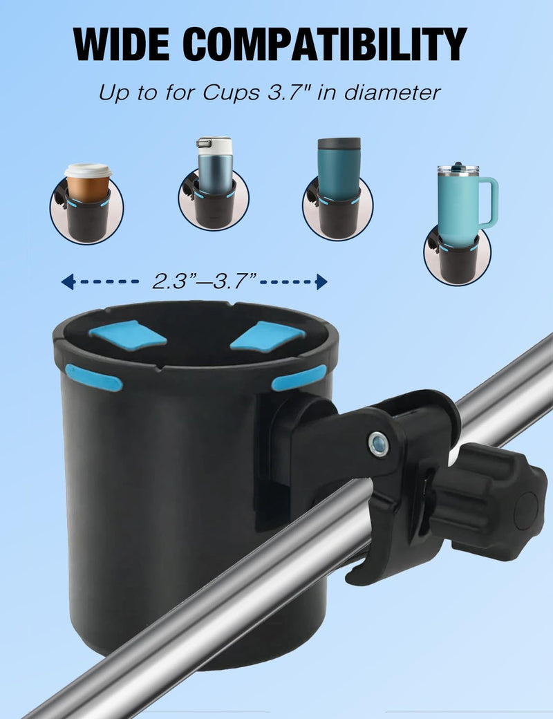 Marine Boat Rail Cup Holder,No-Drill Tool-Free Install,Holds 30-40oz Tumblers,Install On Bimini Top Conver Rail Or Pole, Gift for Pontoon, PWC, Jet Ski Pack of 2