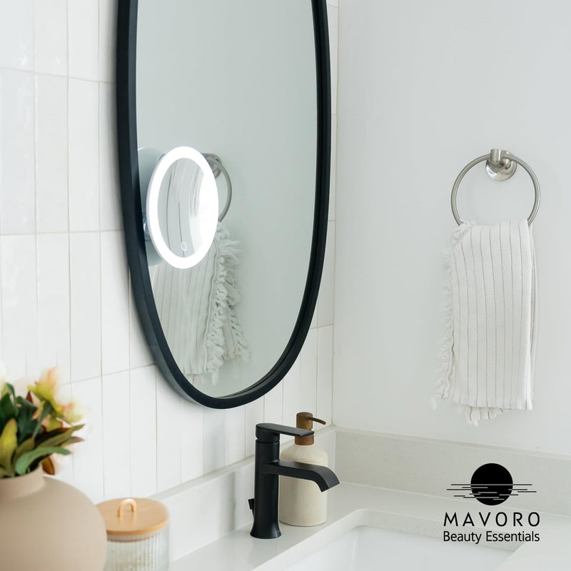 Mavoro 6.8" LED Magnifying Mirror with 3 Strong Suction Cups | 10X Magnification | Portable Lighted Travel Makeup & Cosmetic Mirror with Light (USB-C Rechargeable Built-in Battery |10X)
