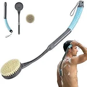 Back Brush Shower, 50.1 Cm Bath Brush With Long Handle, Curved Handle Back Brush For Showering Elderly And Disabled People, Limited Mobility, Optimal Back Care (Blue)