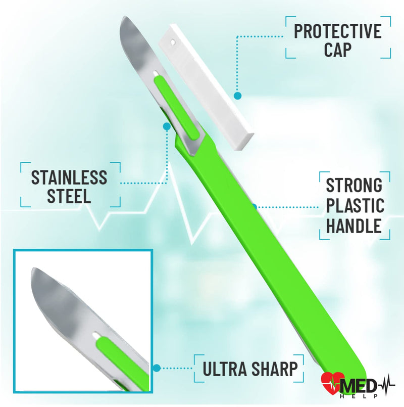 Disposable Scalpel 10, Pack of 20 Dermaplaning Blades with Green Plastic Handle, Scalpel Blades #10, Dermablade Blades. Individually Wrapped ● Box of 20 #10 - Pack of 20