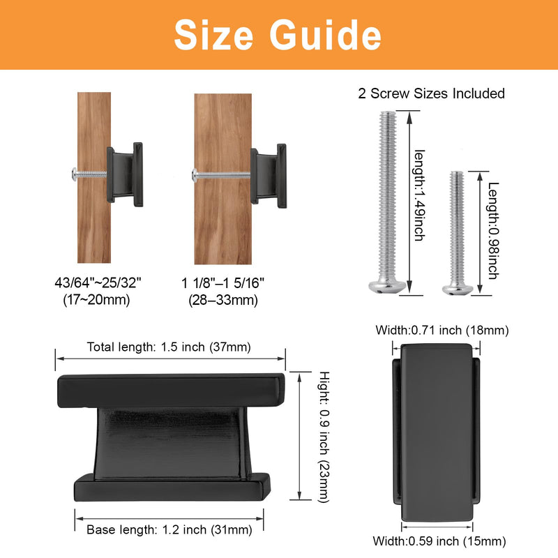 10 Pack Square Matte Black Cabinet Knobs Black Drawer Dresser Knobs Cabinet Handles for Cupboard Closet Bathroom Kitchen Cabinet Hardware,Solid Zinc Alloy Single Hole 10 Pack