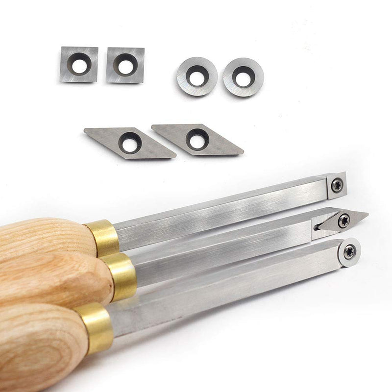 Carbide Woodturning Tool Mini Size (3 Piece Set) Includes Diamond Shape, Round and Square Turning Tools With Comfort Grip Handles Perfect For Turning Pens or Small to Mid-Size Turning Project