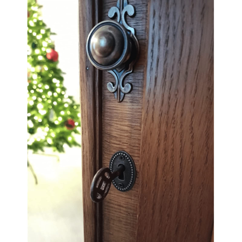 dophee 10Pcs Oval Stamped Antique Brass Decorative Keyhole Cover Plate, Keyhole Escutcheon Plate for Cabinet, Door, Dresser, Drawers, Desk Furniture Hardware 10