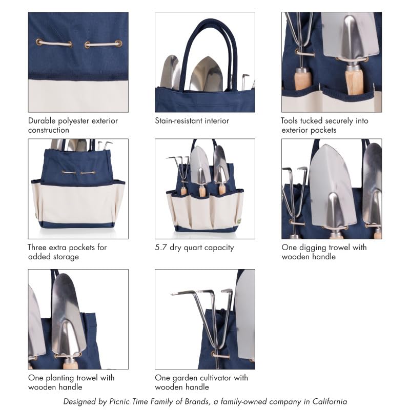Picnic TIME Disney Mickey Mouse & Minnie Mouse Garden Bag with Tool Set, Garden Tool Organizer Bag, Gardening Tools Gifts for Women and Men, (Navy Blue with Beige Accents) Disney Mickey Mouse & Minnie Mouse - Navy Blue with Beige Accents
