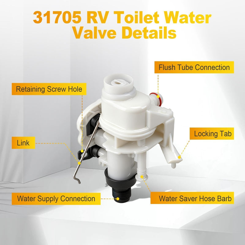 Oyviny 31705 31688 31835 31687 RV Toilet Water Valve Kit Fit for Thetford Aqua-Magic V High and Low Models Freeze Resistance & Leakage Resistance RV Toilet Part with Flange Seal Solve Leakage Problem