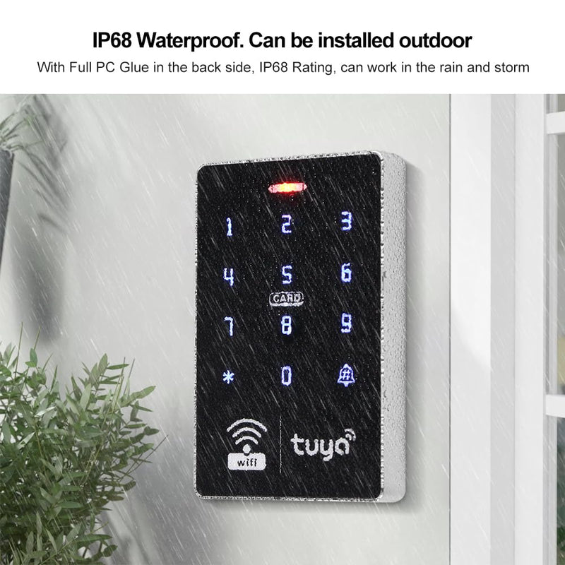WiFi Access Control System Smart Tuya APP RFID Access Controller IP68 Waterproof 125KHz 13.56MHz Reader + Power Supply +10pcs Keyfobs (Without Lock) Without Lock