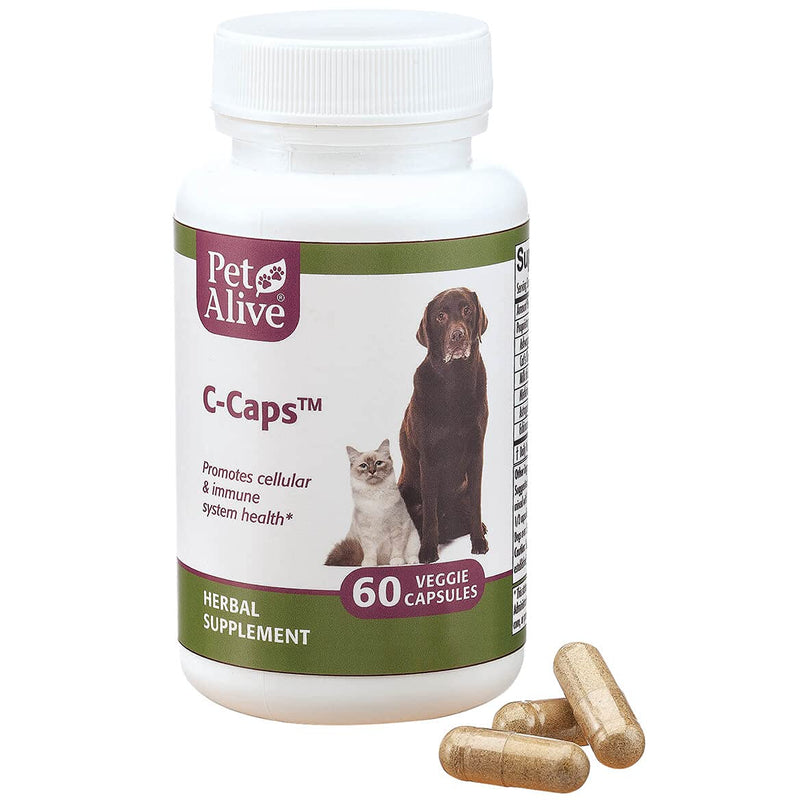 PetAlive C-Caps - All Natural Herbal Supplement Promotes Cellular and Immune System Health in Dogs and Cats - 60 Veggie Caps 60 Count (Pack of 1) - PawsPlanet Australia