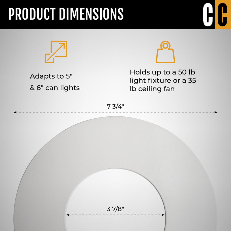 R56, Recessed Can Light Conversion Kit, for Ceiling Light Fixture, Pendant Light, Hanging Light, Ceiling Fan, with 7’¾ Inch Flat, Steel, Ceiling Medallion, White