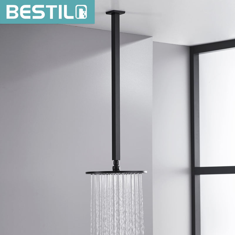 BESTILL 24 Inch Matte Black Ceiling Mount Shower Arm and Flange, Square Rain Shower Arm