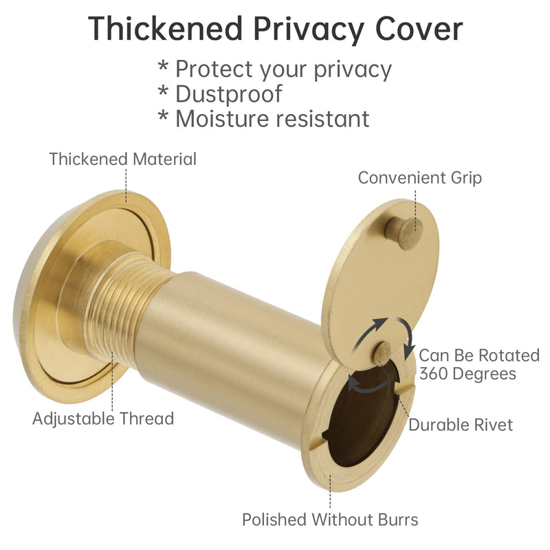 Door Viewer Peephole,200 Degree Solid Brass Peephole with 16 MM Titanium Plating Drill Bit for 1-3/8" to 2-1/6" Doors,5/8 Inch Pipe Diameter Door Eye Viewer with Privacy Cover (Satin Gold) Satin Gold