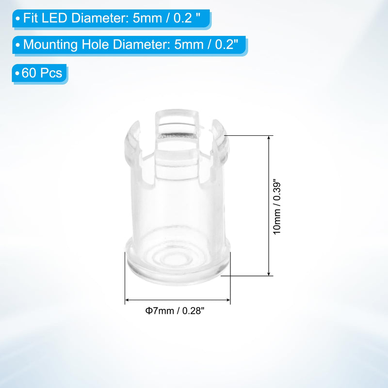 PATIKIL 5mm Clear Light-Emitting Diode Holder Clip, 60 Pack LED Lamp Socket Bulb Cap Protective Cover for Bezel Mount Panel Display, Transparent