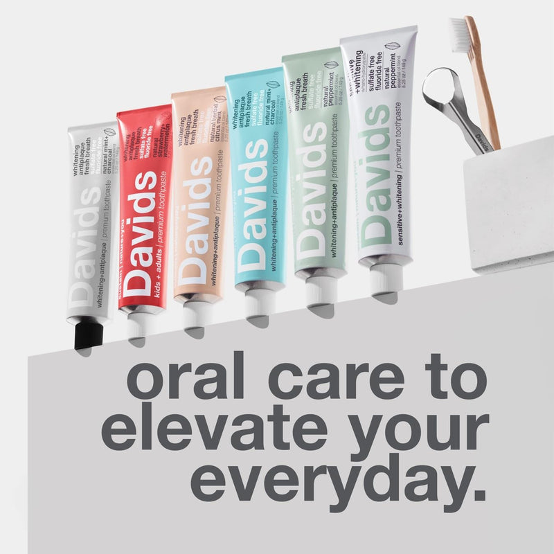 Davids Fluoride Free Whitening & Antiplaque Toothpaste, Natural Peppermint, Mouth & Gum Detox, SLS Free, EWG Verified Clean & Safe Ingredients, 5.25oz, Made in USA 5.25 Ounce (Pack of 1)