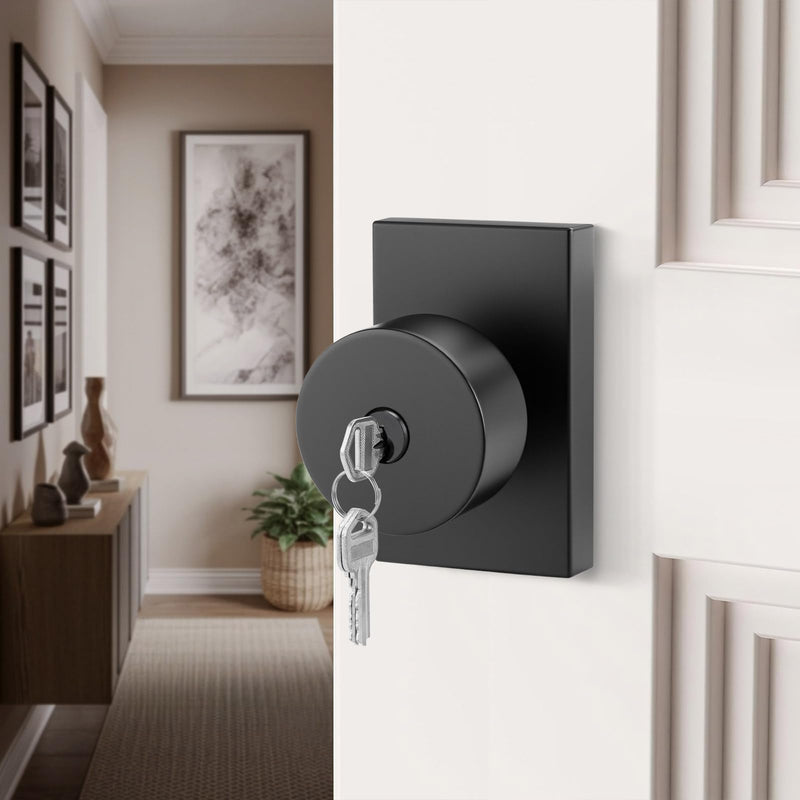 Matte Black Door Knobs with Lock and Key, Keyed Alike Door Knobs Exterior/Interior, Black Entry Door Lock for Front Door, 1 Pack