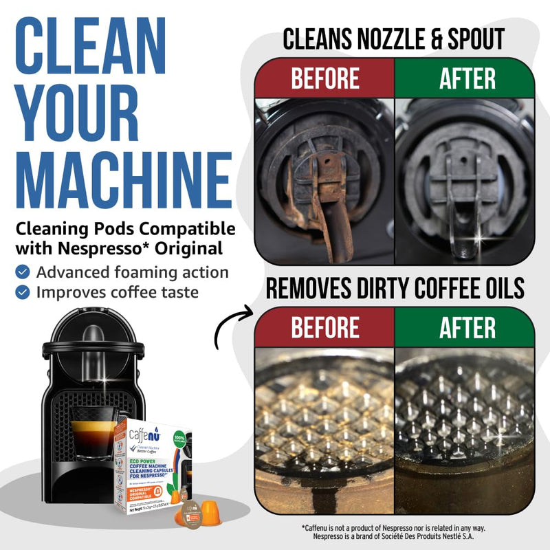 Caffenu Nespresso Compatible Cleaning Pods. 5 Cleaner Capsules. Improved Coffee Flavor. For Nespresso Originaline, Use with Descaling Kit. 5 Count (Pack of 1)