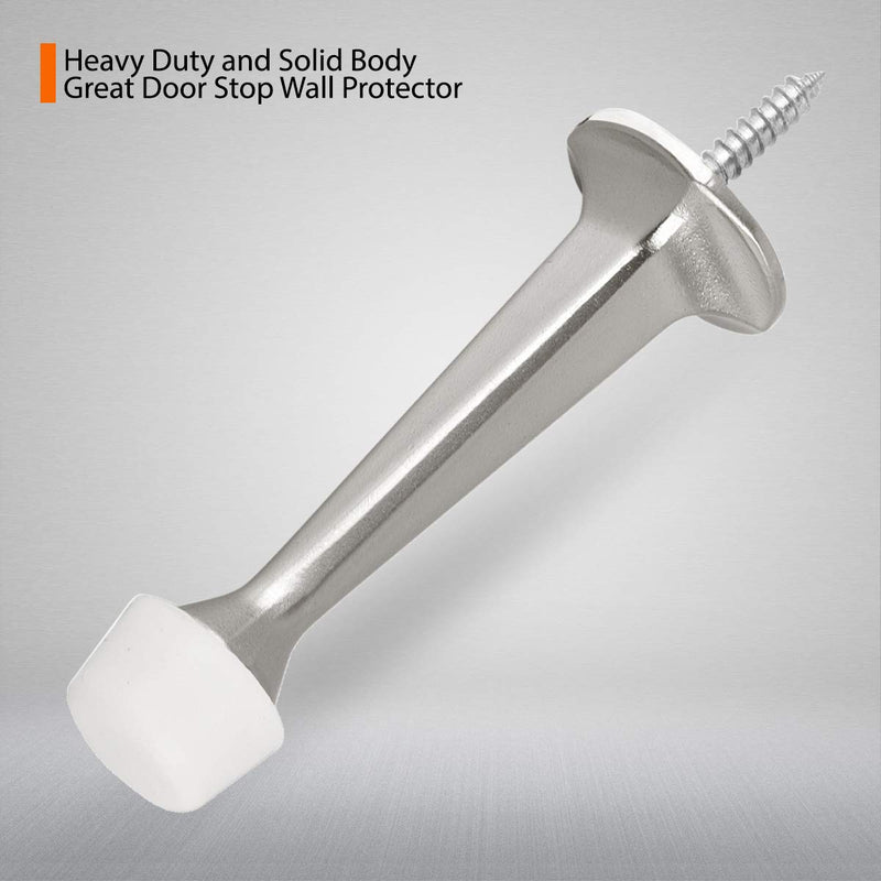 2 Pack Solid Rigid Door Stops - Heavy Duty Door Stoppers Wall Protector with Soft Rubber Tips, Satin Nickel 2 Pack