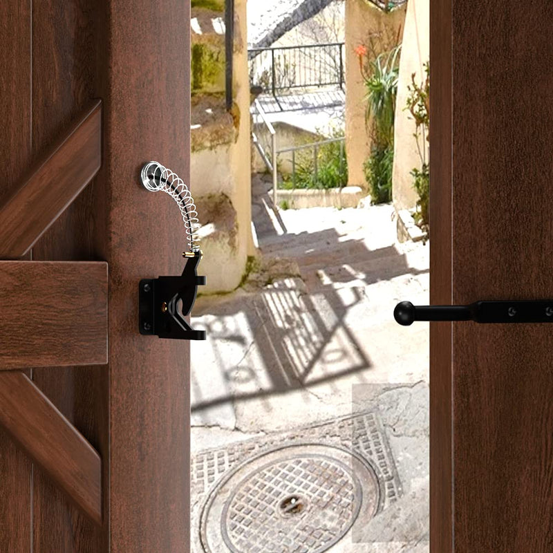 skysen Self Locking Fence Gate Latch Carbon Steel Black/Lock Post Mount with Stainless Steel Spring Cable Pull(JLXSDS-1) 1