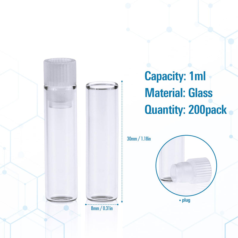 ALWSCI 1ml Shell Vial, Flat Base Clear Glass, 8 * 30 mm, 8 mm PE Plug, Transparent, 200 pcs/pk 1ML 8*30mm